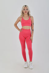 Raspberry Seamless Spor Takım – Yüksek Bel Push-Up Tayt & Destekleyici Spor Bra | Nefes Alabilir & Şık Tasarım