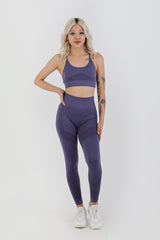 Skipper Blue Seamless Spor Takım – Yüksek Bel Toparlayıcı Tayt & Destekleyici Sporcu Bra | Push-Up & Nefes Alabilir Kumaş
